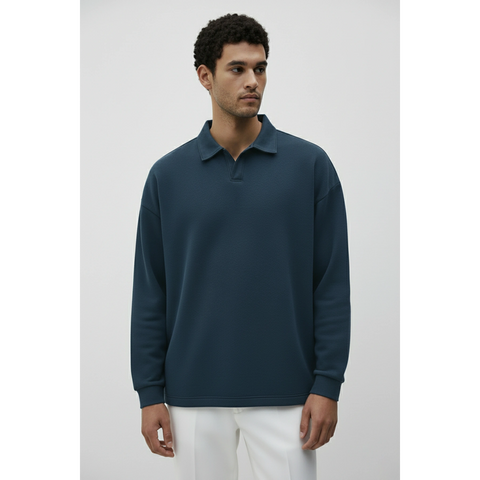 Blue Jhonny Collar Oversized Sweatshirt | Montivo Pakistan