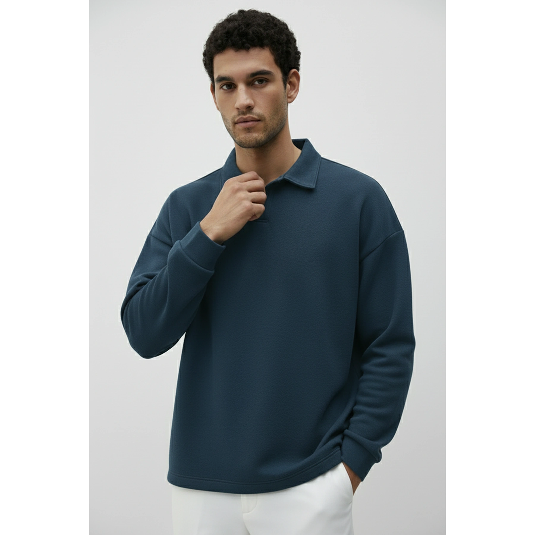 Blue Jhonny Collar Oversized Sweatshirt | Montivo Pakistan