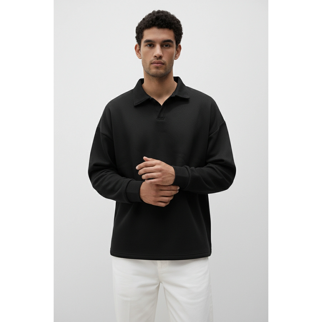 Black Jhonny Collar Oversized Sweatshirt | Montivo Pakistan