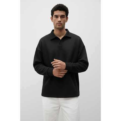 Black Jhonny Collar Oversized Sweatshirt | Montivo Pakistan