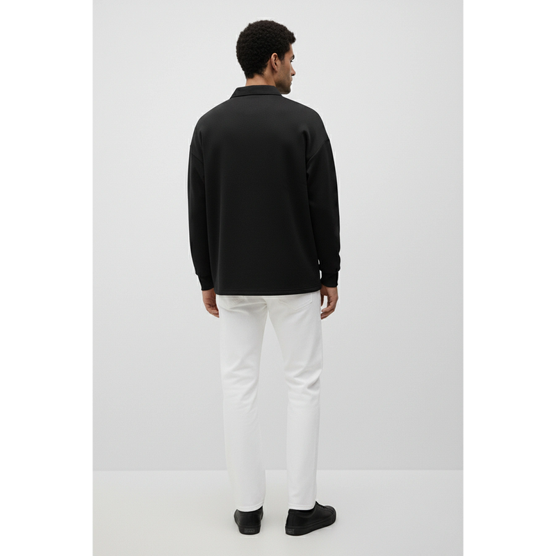 Black Jhonny Collar Oversized Sweatshirt | Montivo Pakistan