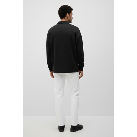 Black Jhonny Collar Oversized Sweatshirt | Montivo Pakistan