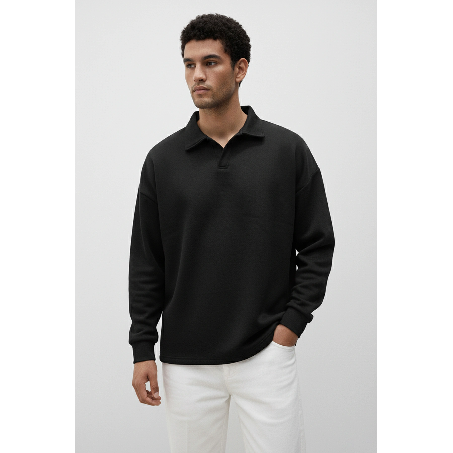 Black Jhonny Collar Oversized Sweatshirt | Montivo Pakistan