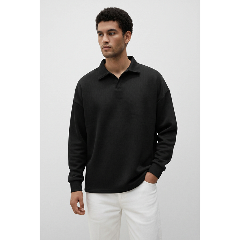 Black Jhonny Collar Oversized Sweatshirt | Montivo Pakistan