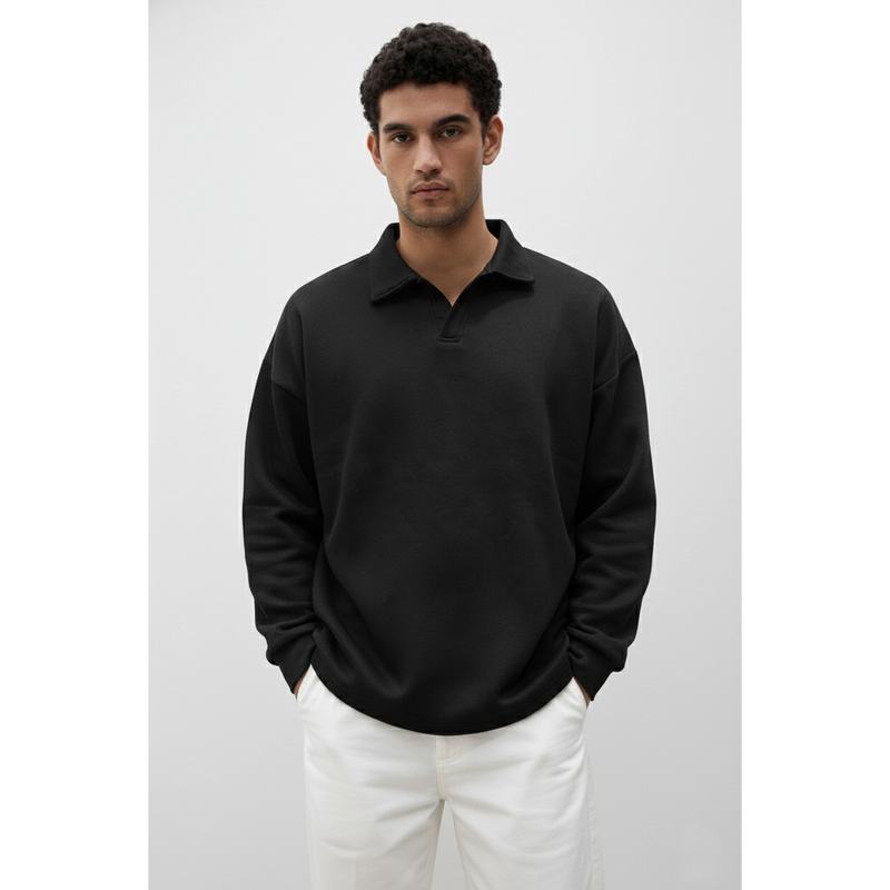 Black Jhonny Collar Oversized Sweatshirt | Montivo Pakistan