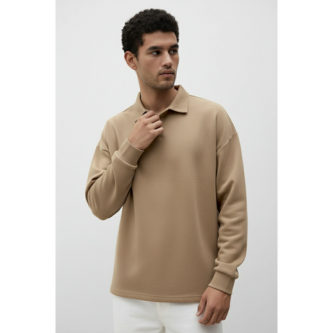 Coffee Jhonny Collar Oversized Sweatshirt | Montivo Pakistan