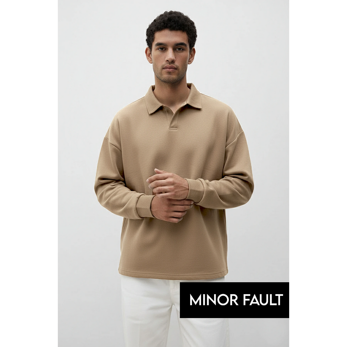 (Minor Fault) Coffee Jhonny Collar Oversized Sweatshirt | Montivo Pakistan