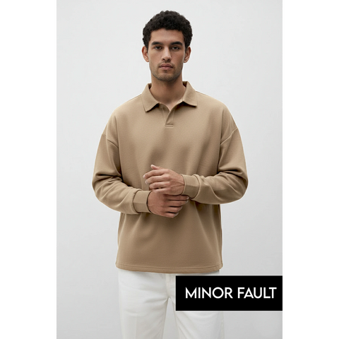 (Minor Fault) Coffee Jhonny Collar Oversized Sweatshirt | Montivo Pakistan