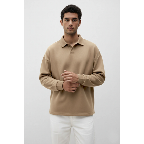 Coffee Jhonny Collar Oversized Sweatshirt | Montivo Pakistan