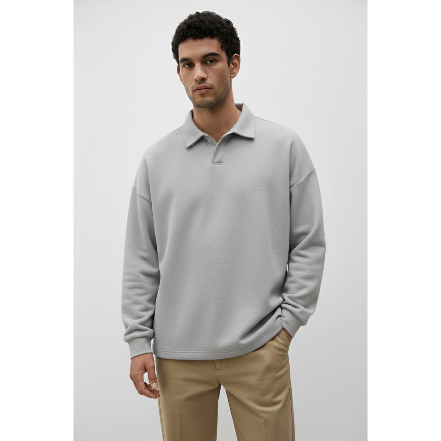 Steel Grey Jhonny Collar Oversized Sweatshirt | Montivo Pakistan