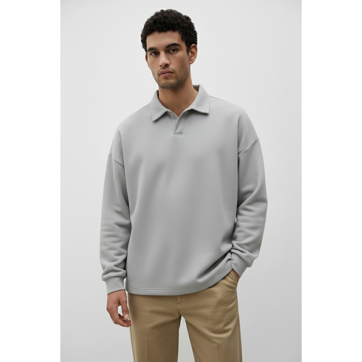 Steel Grey Jhonny Collar Oversized Sweatshirt | Montivo Pakistan