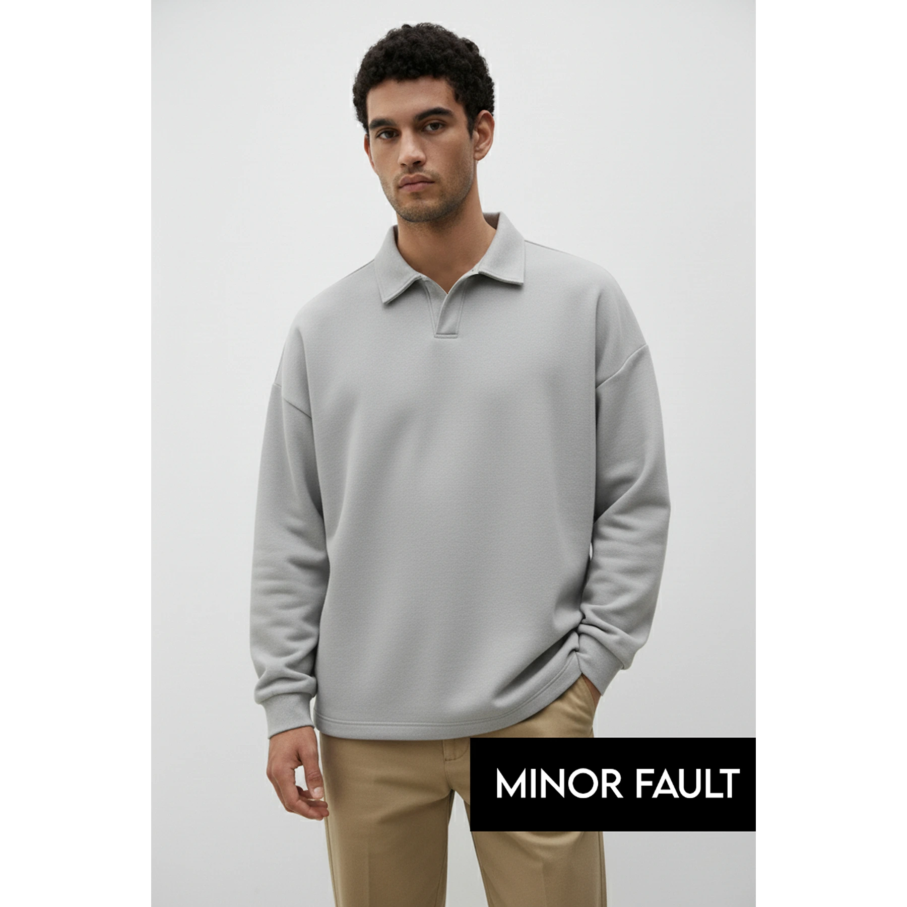 (Minor Fault) Steel Grey Jhonny Collar Oversized Sweatshirt | Montivo Pakistan