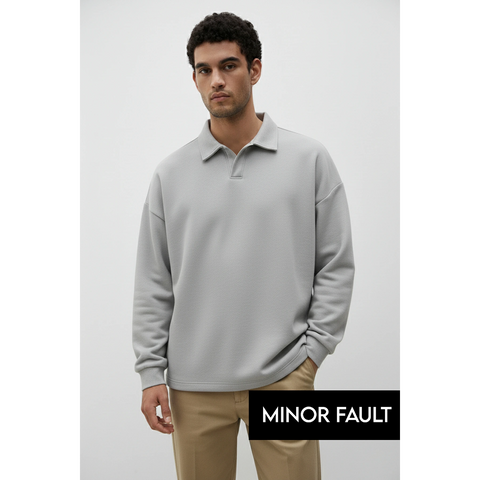 (Minor Fault) Steel Grey Jhonny Collar Oversized Sweatshirt | Montivo Pakistan
