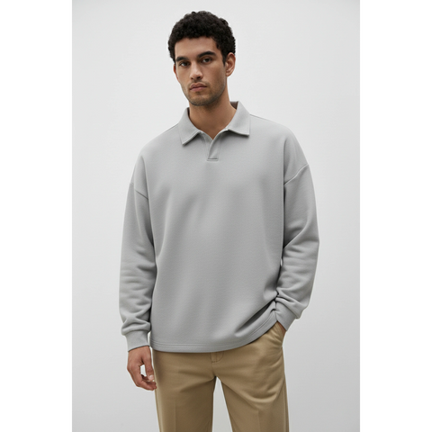 Steel Grey Jhonny Collar Oversized Sweatshirt | Montivo Pakistan