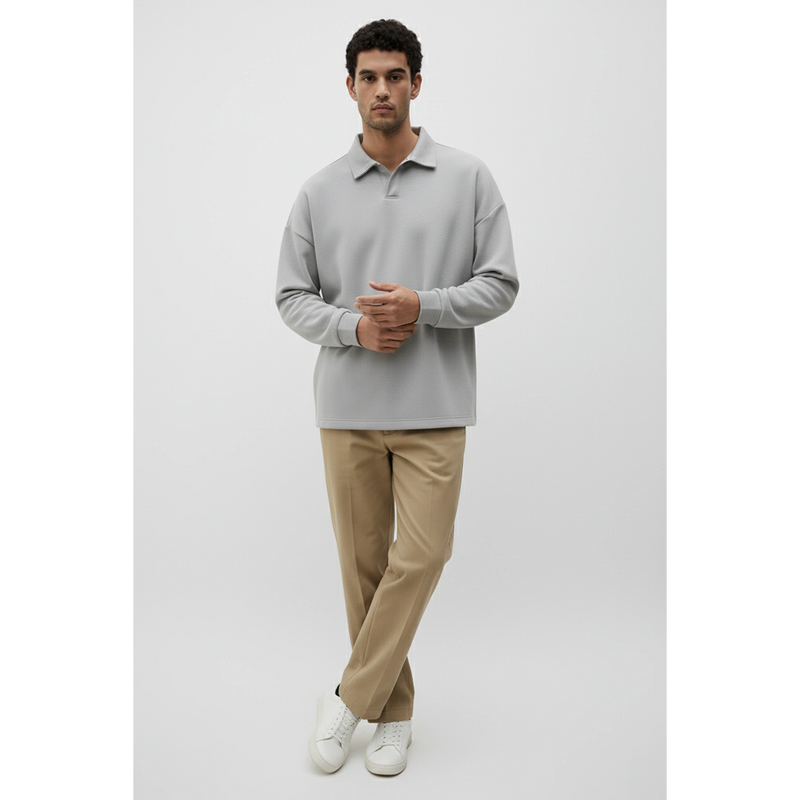 Steel Grey Jhonny Collar Oversized Sweatshirt | Montivo Pakistan