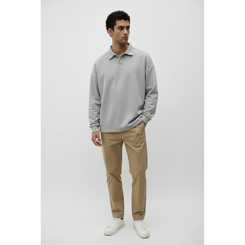 Steel Grey Jhonny Collar Oversized Sweatshirt | Montivo Pakistan