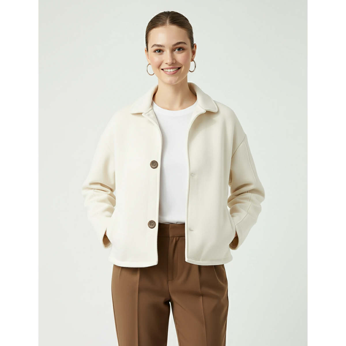 Cream Button Down Coat Jacket | Montivo Pakistan
