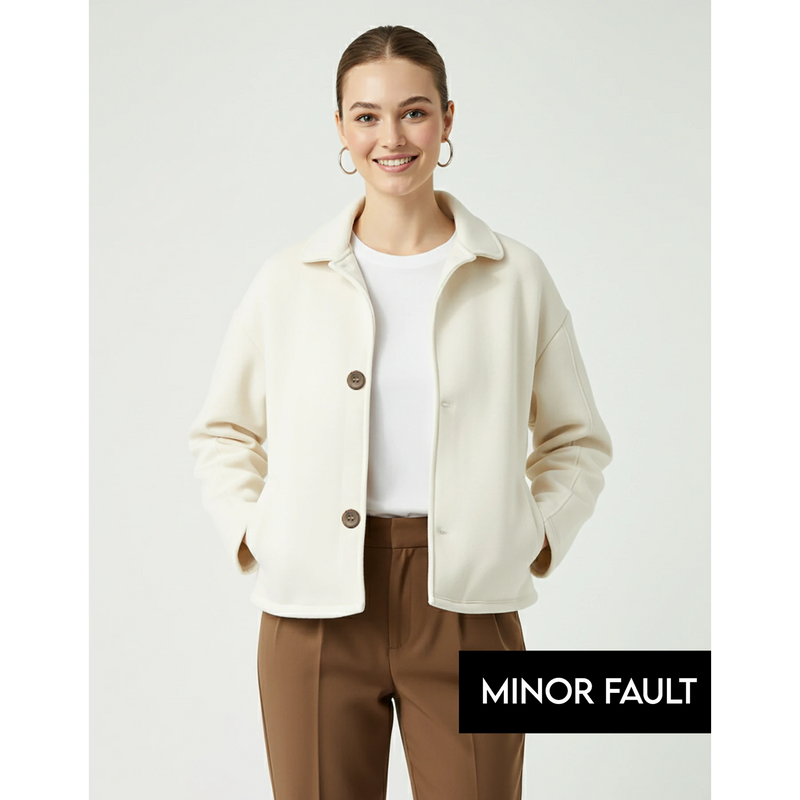 (Minor Fault) Cream Button Down Coat Jacket | Montivo Pakistan
