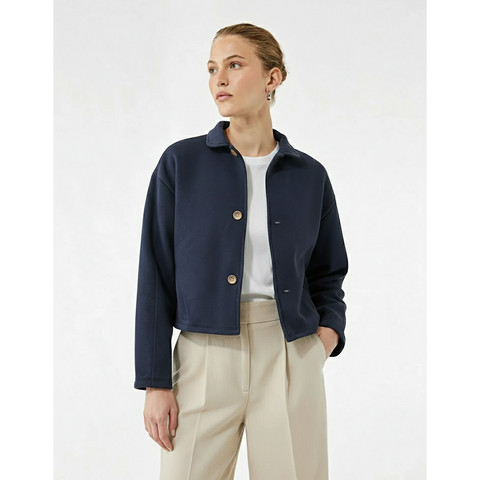 Navy Button Down Coat Jacket | Montivo Pakistan