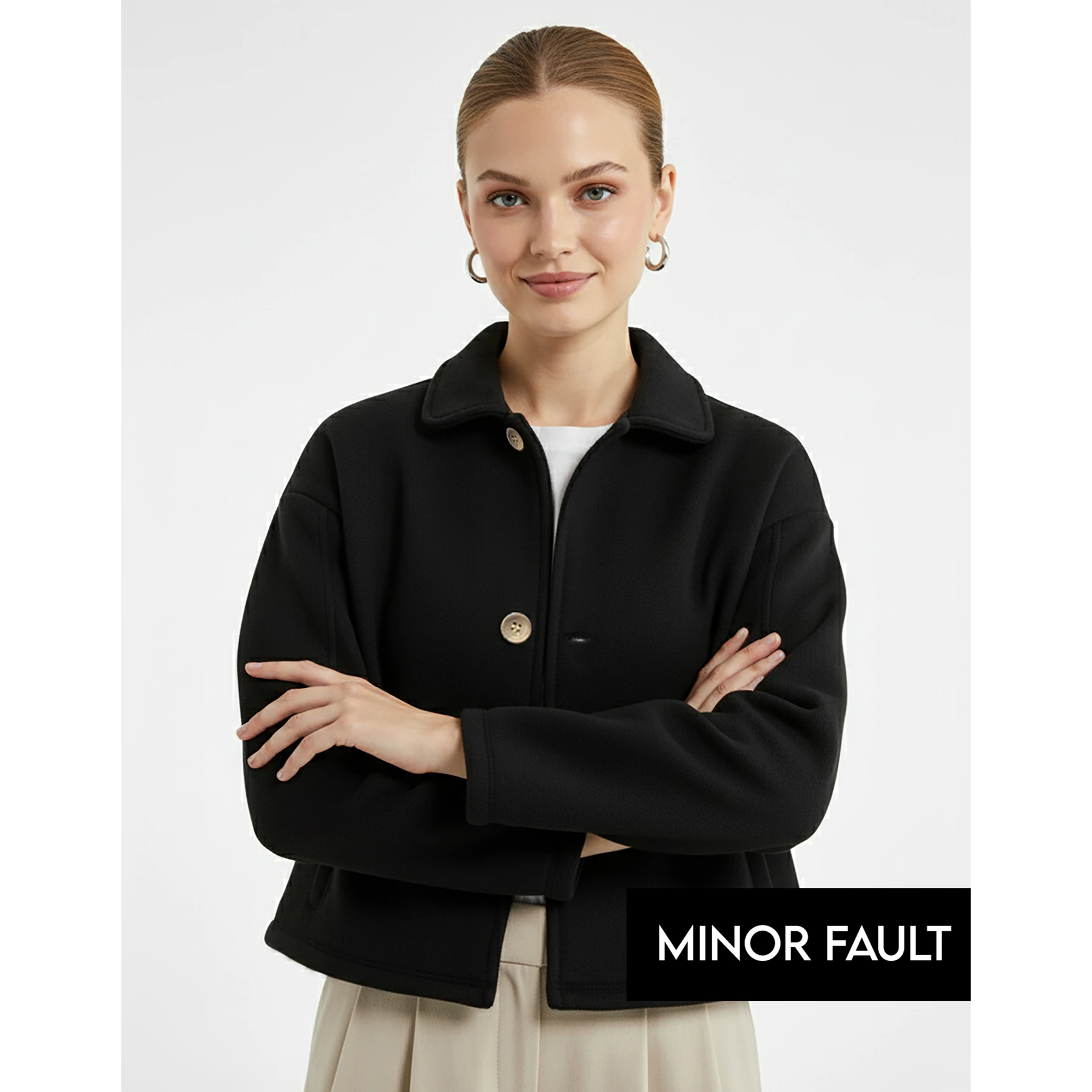 (Minor Fault) Black Button Down Coat Jacket | Montivo Pakistan