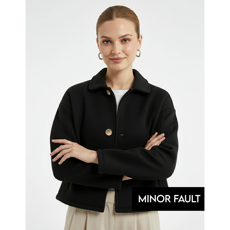 (Minor Fault) Black Button Down Coat Jacket | Montivo Pakistan