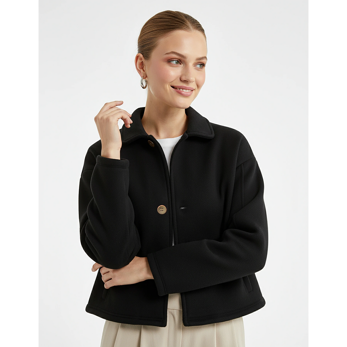 Black Button Down Coat Jacket | Montivo Pakistan