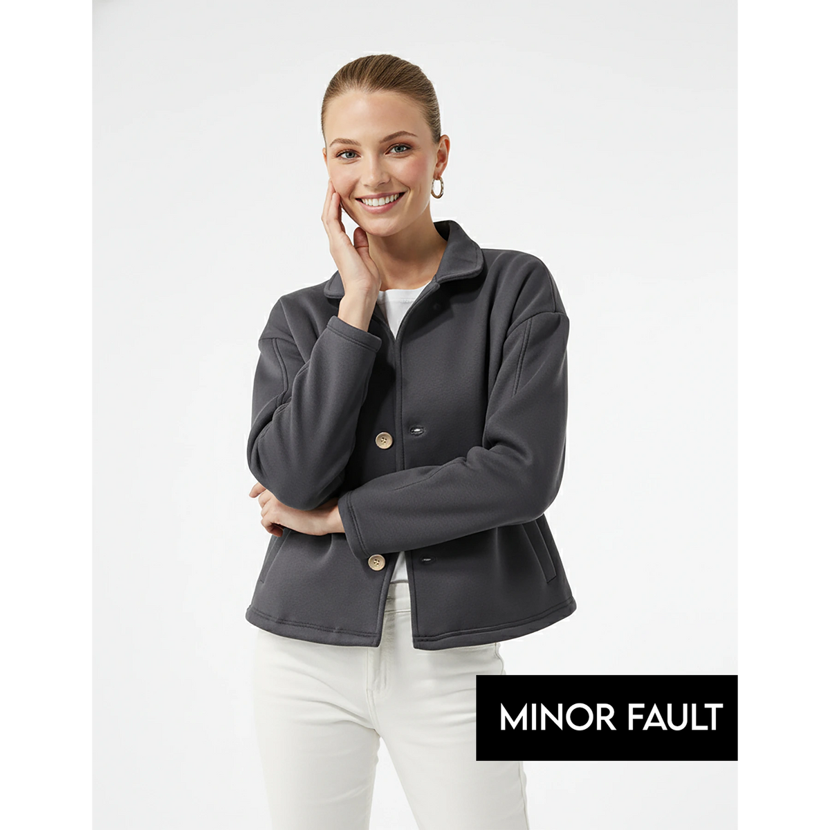 (Minor Fault) Dark Grey Button Down Coat Jacket | Montivo Pakistan