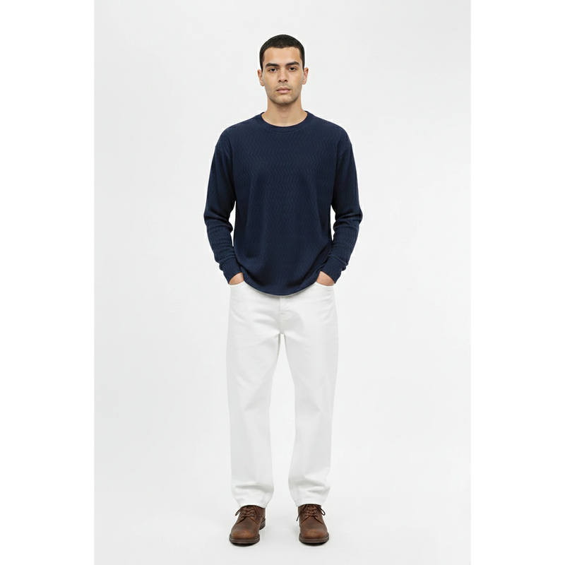 Blue Textured Crew Neck Jumper | Montivo Pakistan