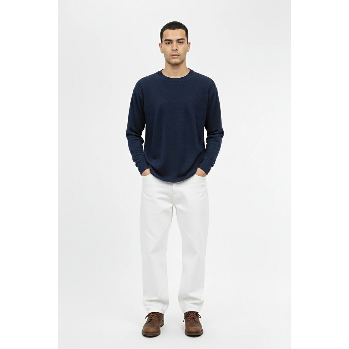 Blue Textured Crew Neck Jumper | Montivo Pakistan