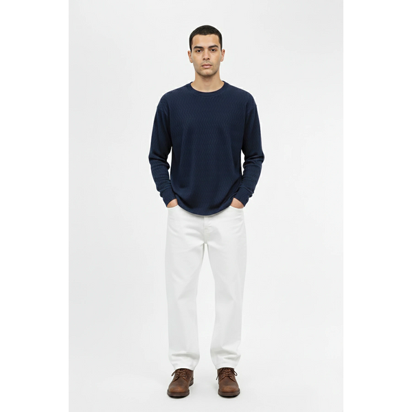 Blue Textured Crew Neck Jumper | Montivo Pakistan