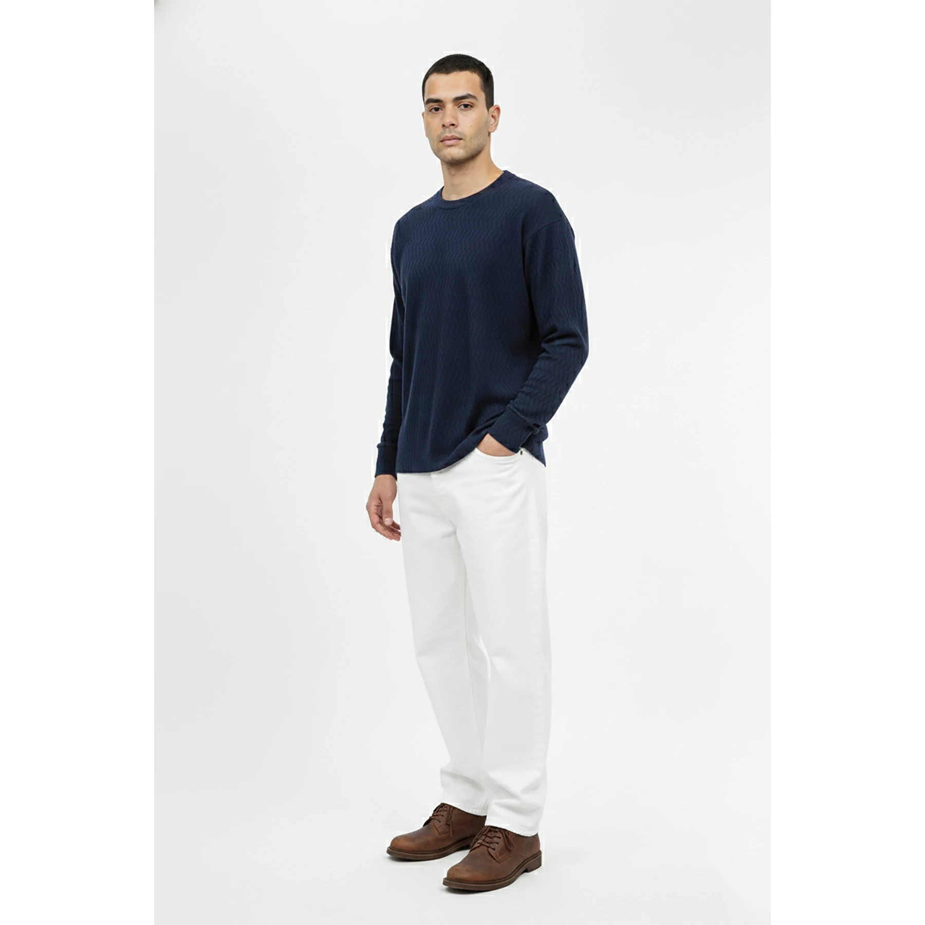Blue Textured Crew Neck Jumper | Montivo Pakistan