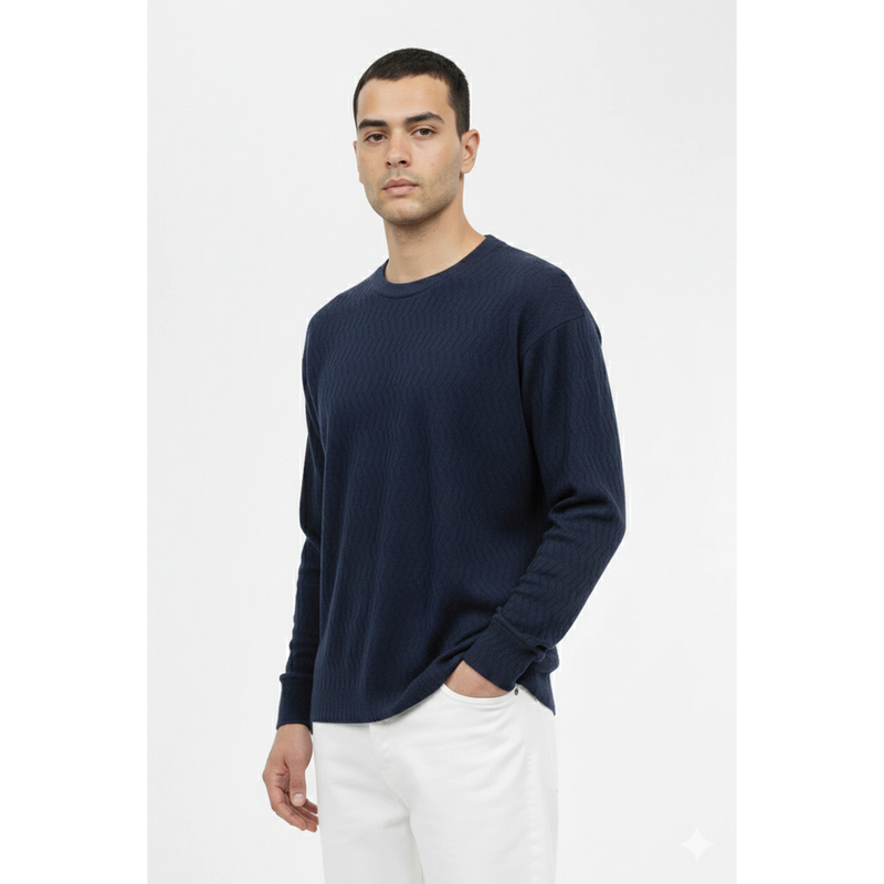 Blue Textured Crew Neck Jumper | Montivo Pakistan