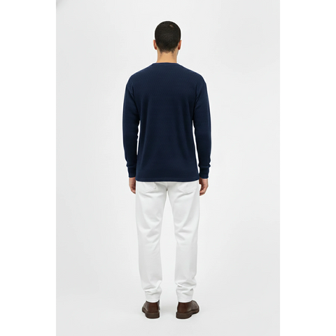 Blue Textured Crew Neck Jumper | Montivo Pakistan