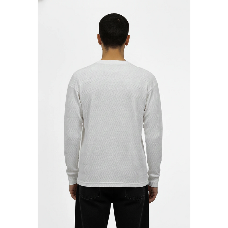 White Textured Crew Neck Jumper | Montivo Pakistan