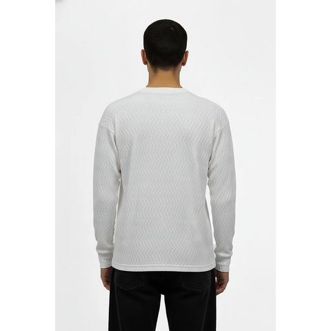 White Textured Crew Neck Jumper | Montivo Pakistan