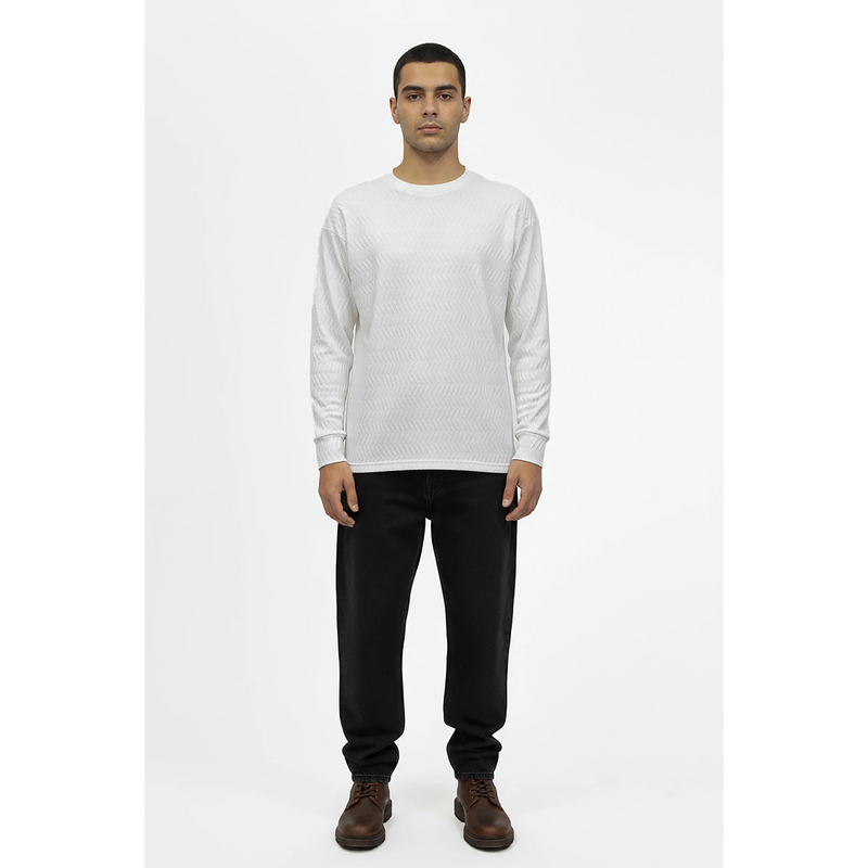 White Textured Crew Neck Jumper | Montivo Pakistan