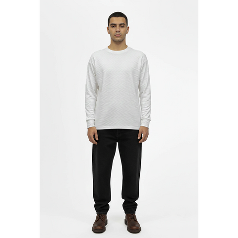 White Textured Crew Neck Jumper | Montivo Pakistan
