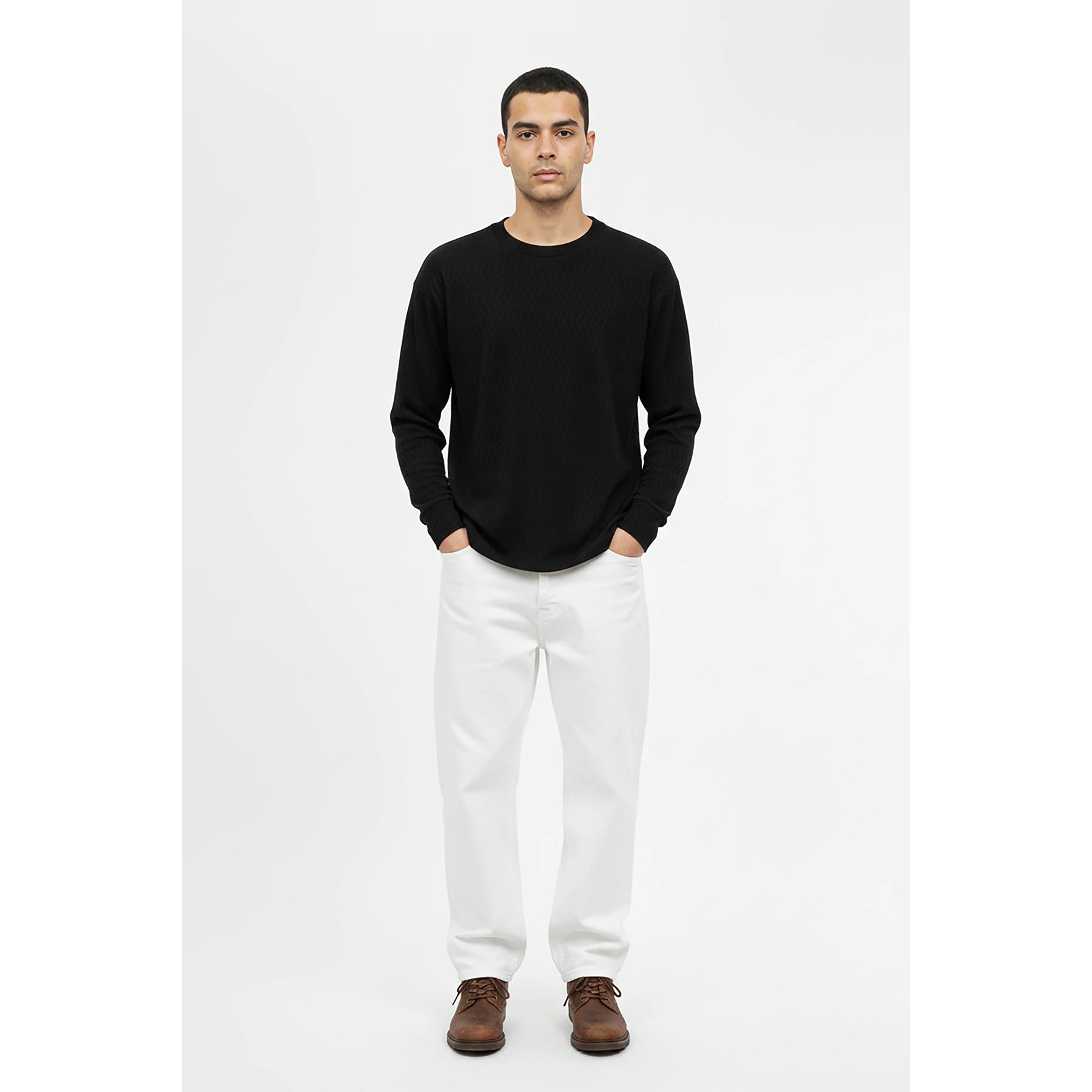 Black Textured Crew Neck Jumper | Montivo Pakistan