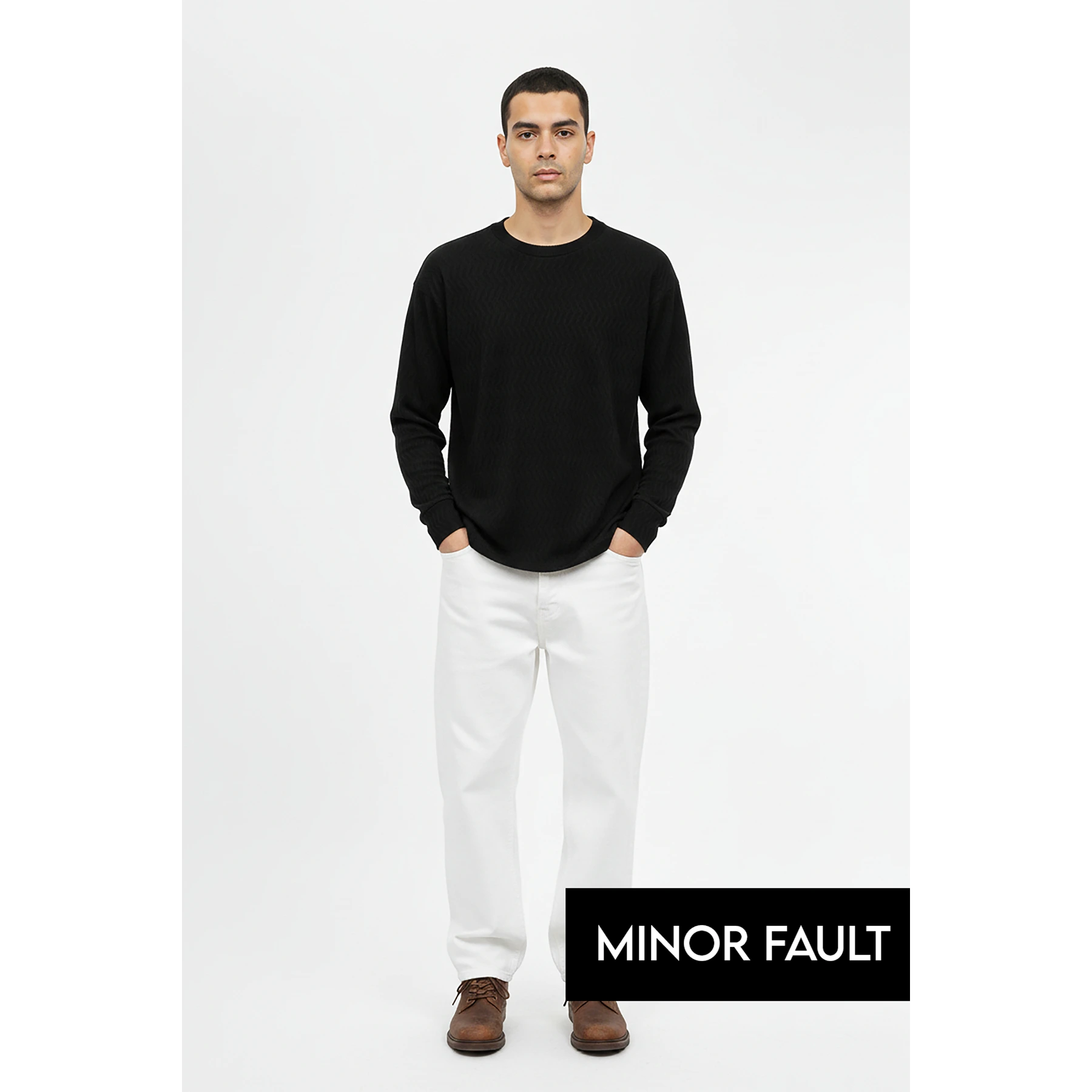 (Minor Fault) Black Textured Crew Neck Jumper | Montivo Pakistan