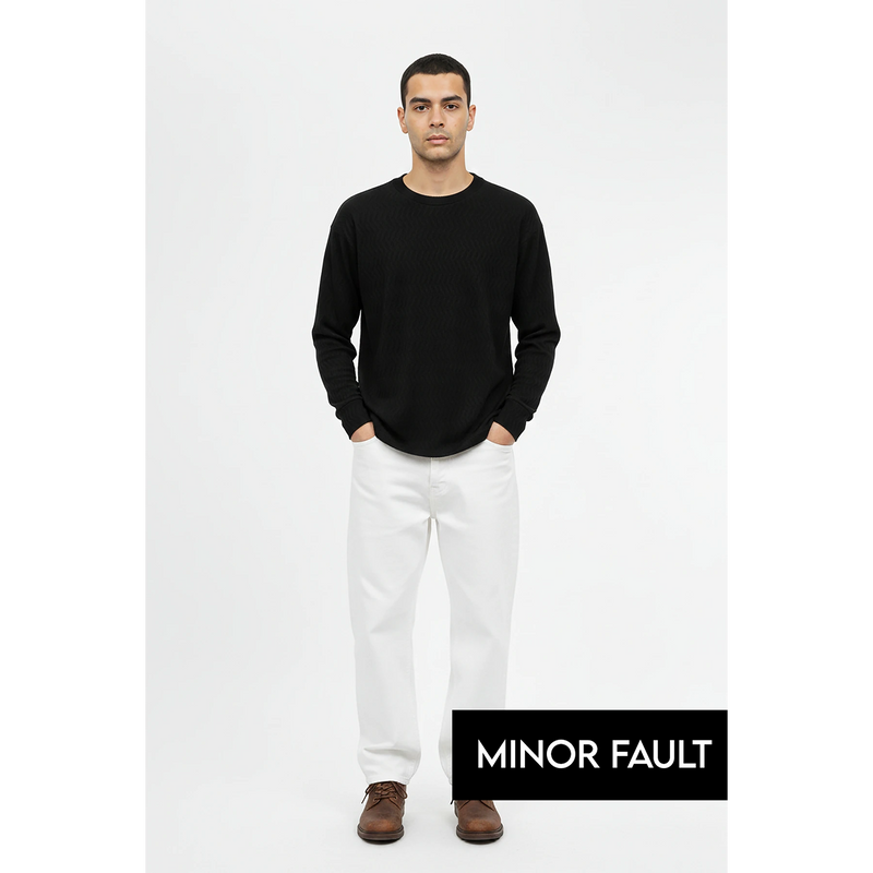 (Minor Fault) Black Textured Crew Neck Jumper | Montivo Pakistan