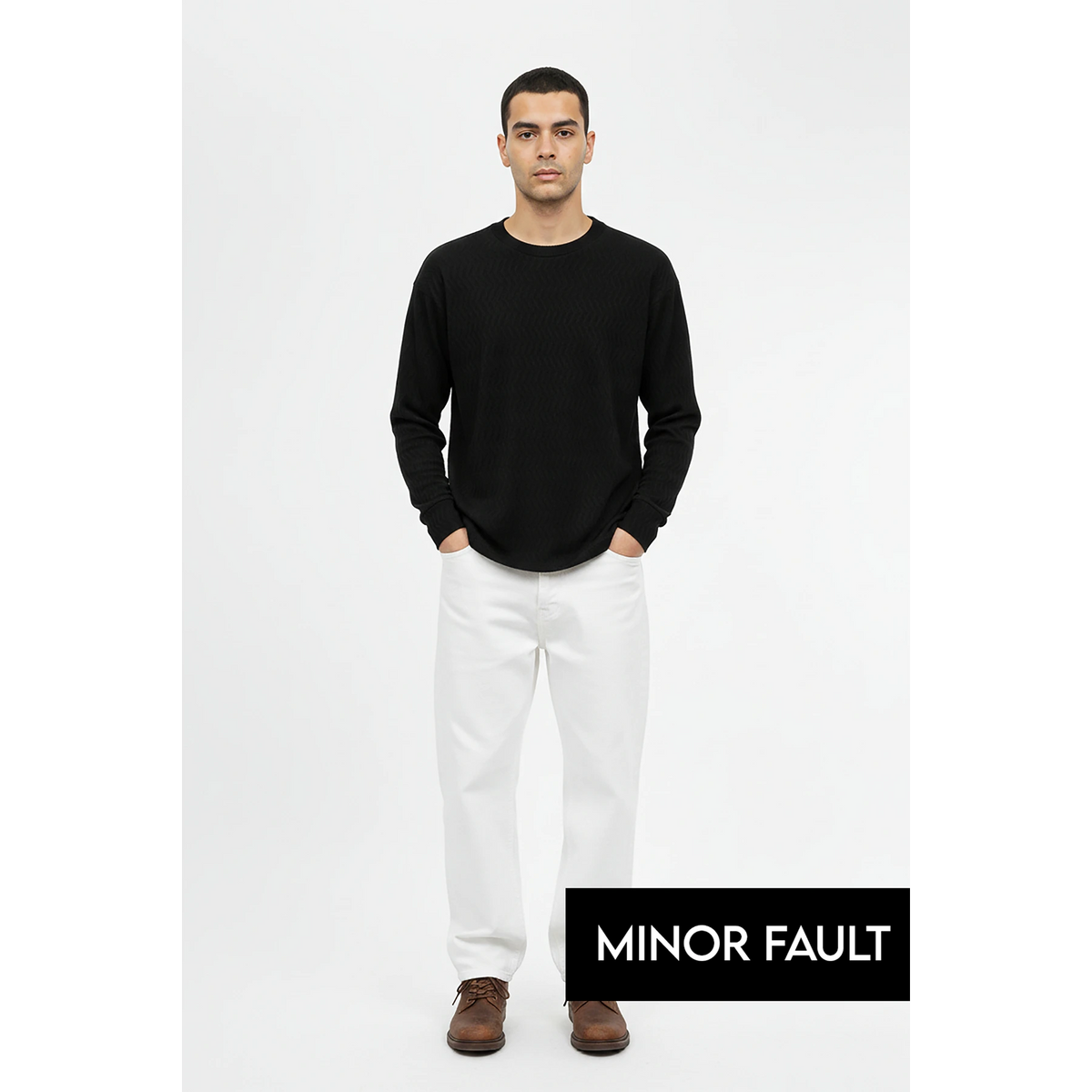 (Minor Fault) Black Textured Crew Neck Jumper | Montivo Pakistan