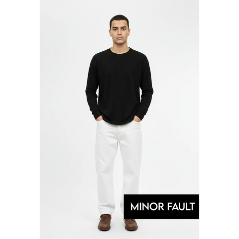 (Minor Fault) Black Textured Crew Neck Jumper | Montivo Pakistan