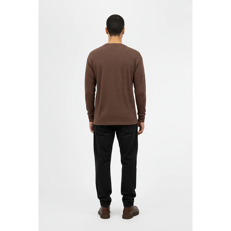 Brown Textured Crew Neck Jumper | Montivo Pakistan