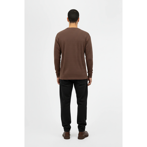 Brown Textured Crew Neck Jumper | Montivo Pakistan