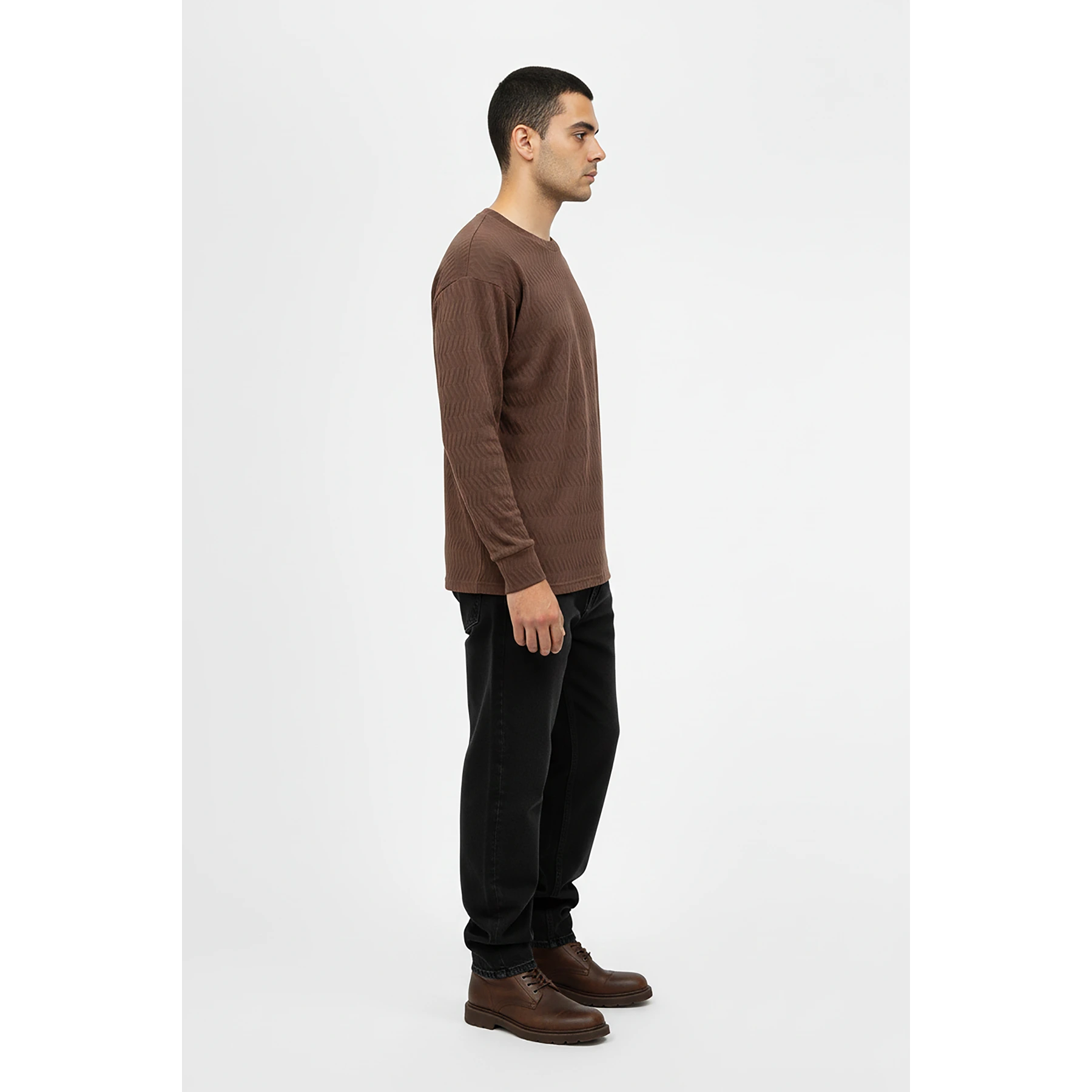 Brown Textured Crew Neck Jumper | Montivo Pakistan