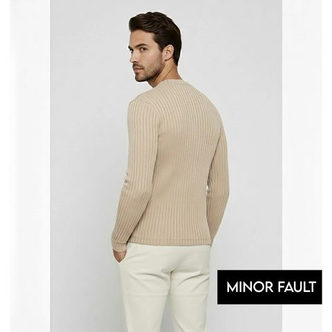 (Minor Fault) Beige Drop Needle Crew Neck Jumper | Montivo Pakistan