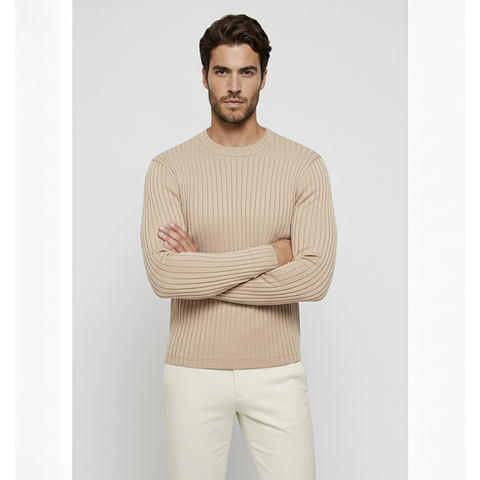 Beige Drop Needle Crew Neck Jumper | Montivo Pakistan