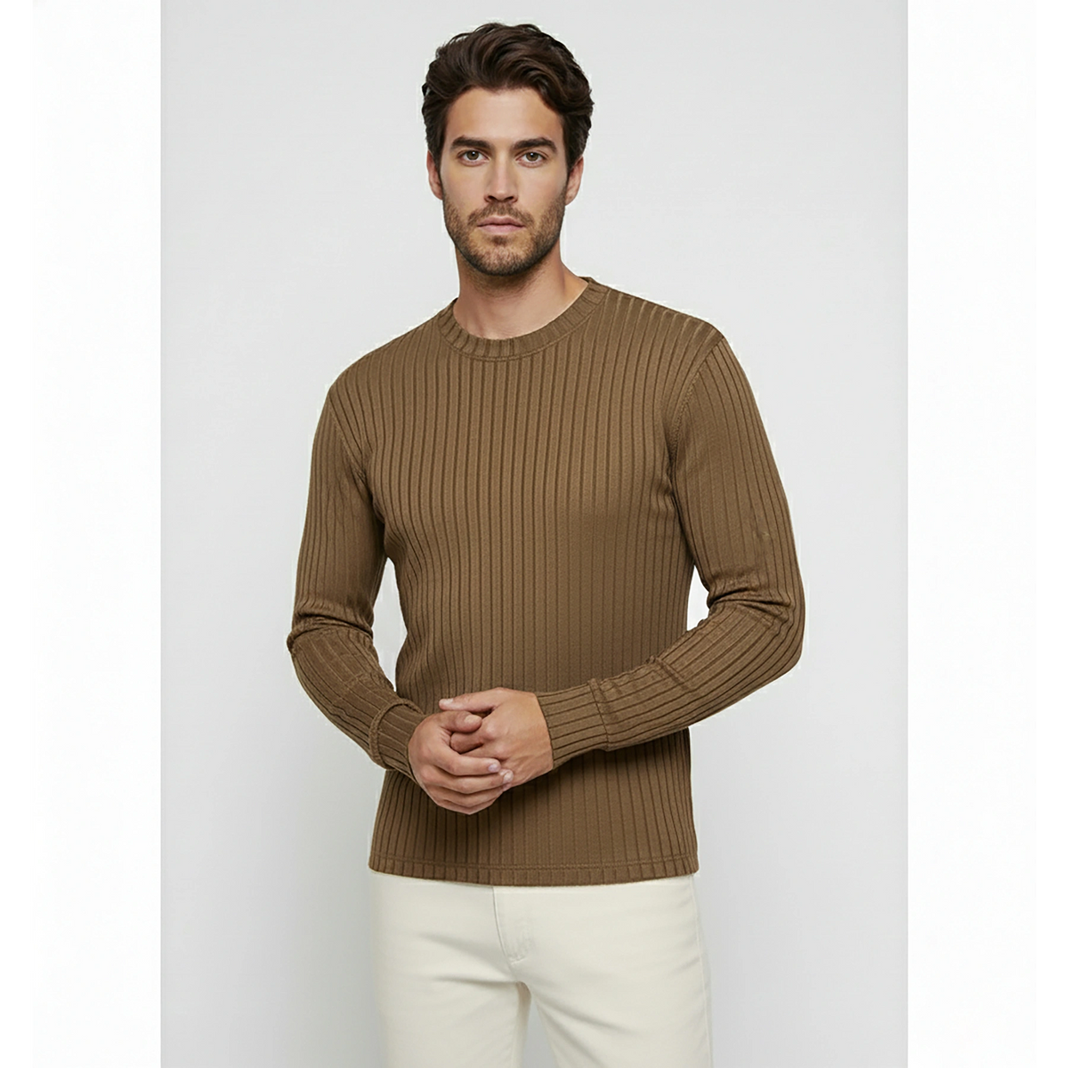 Brown Drop Needle Crew Neck Jumper | Montivo Pakistan