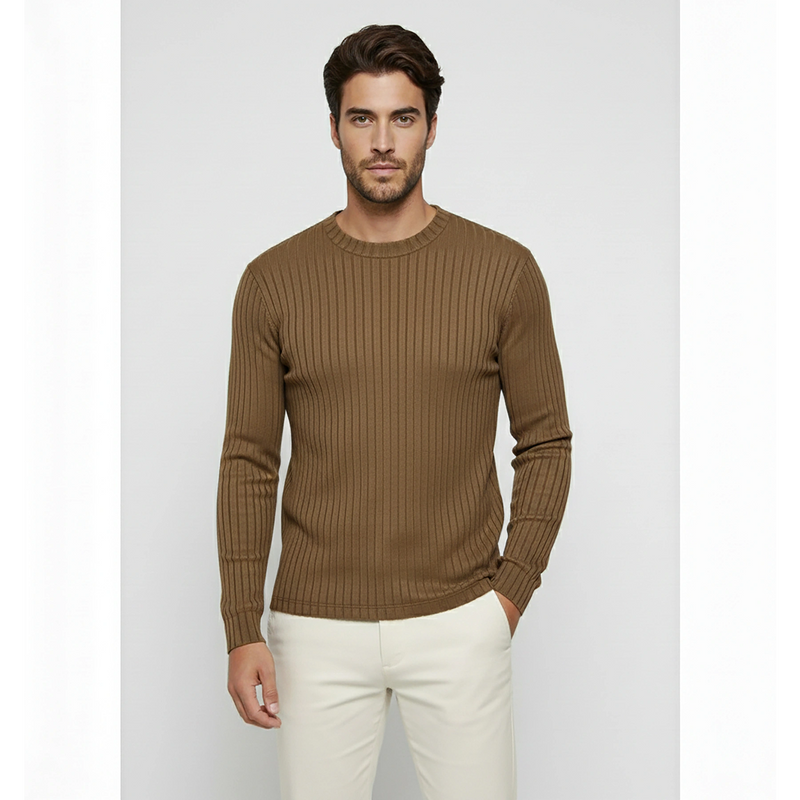 Brown Drop Needle Crew Neck Jumper | Montivo Pakistan