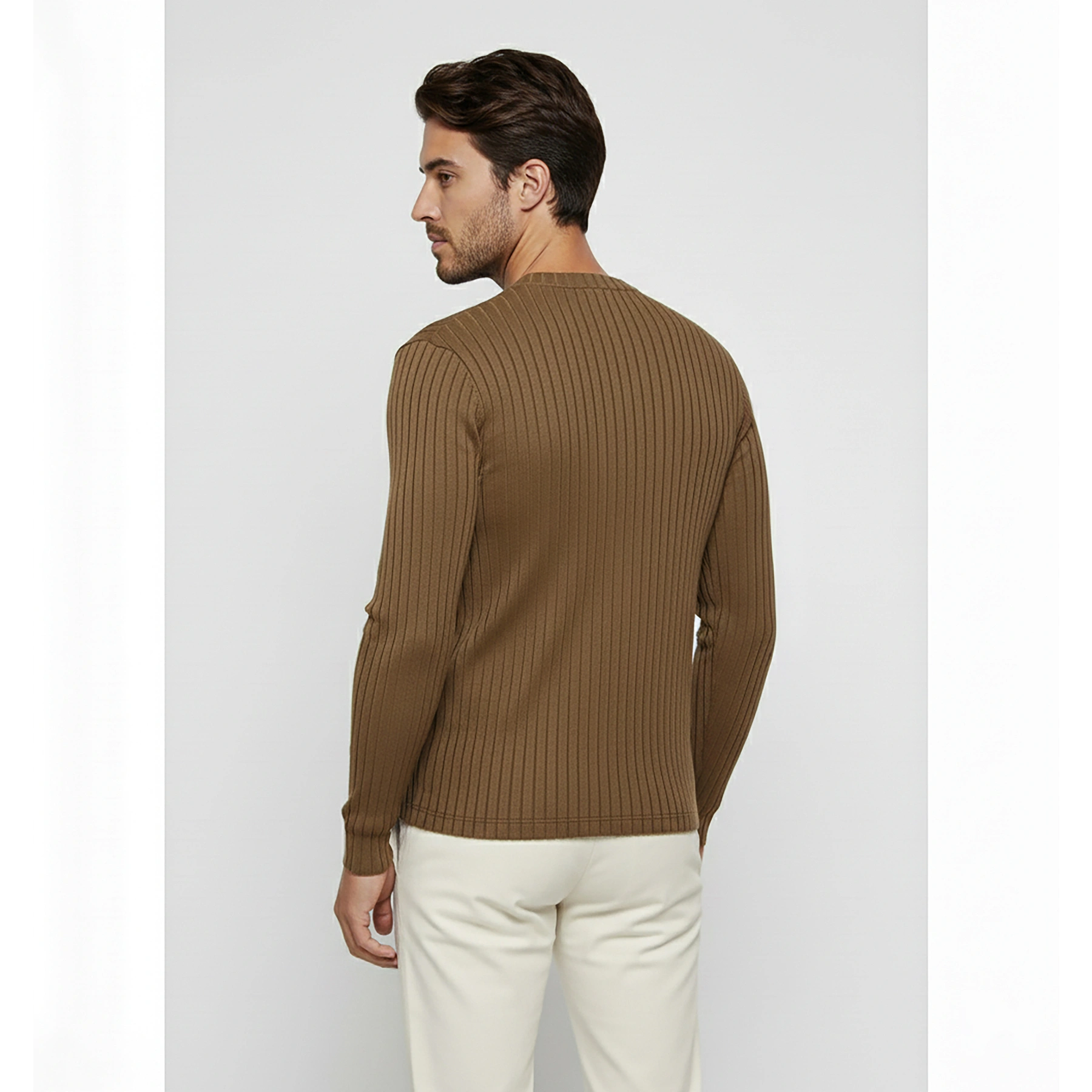 Brown Drop Needle Crew Neck Jumper | Montivo Pakistan